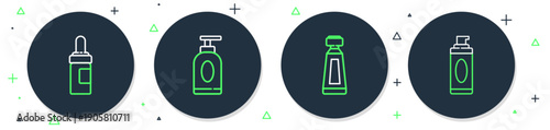 Set line Cream or lotion cosmetic tube, Beard and mustaches care oil bottle and Shaving gel foam icon. Vector