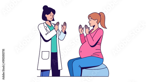 Antenatal Assessment: A healthcare provider performs a check up on a pregnant patient, reviewing antenatal care in a medical setting, focus on wellness and well being.