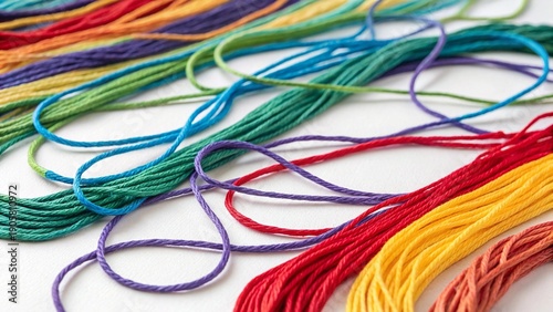 Colorful Sewing Threads Arrangement on White Background