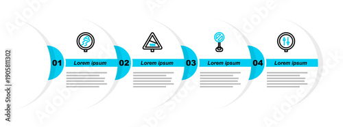 Set line Road warning two way traffic, Stop sign, Steep ascent and descent road and Slippery icon. Vector