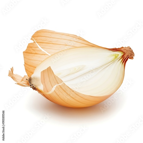 Fresh raw yellow onion bulb and organic garlic clove isolated on a white background as healthy cooking ingredients for vegetarian food