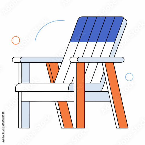 Contemporary abstract art of a colorful wooden chair with modern geometric shapes and minimalist design elements.