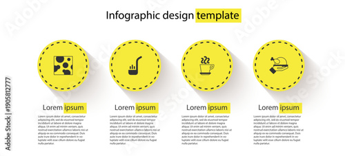 Set Cheese, Kitchen ladle, Coffee cup and Roasted turkey or chicken. Business infographic template. Vector