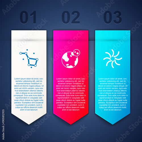 Set Great Bear constellation, Earth globe and Black hole. Business infographic template. Vector