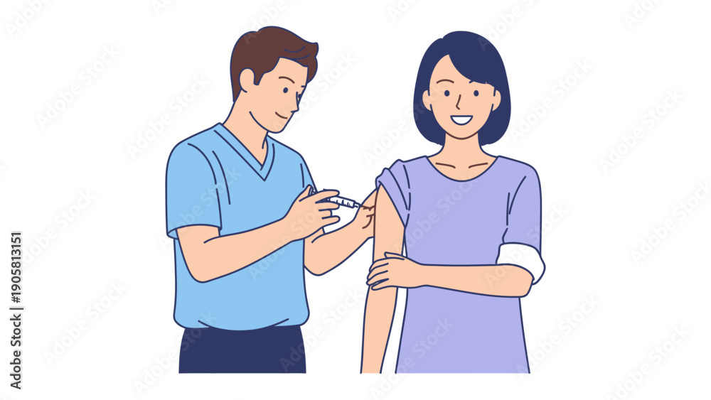 Fototapeta premium Vaccination Scene: A healthcare professional administers a vaccine injection into a patient's arm, promoting public health and immunization.