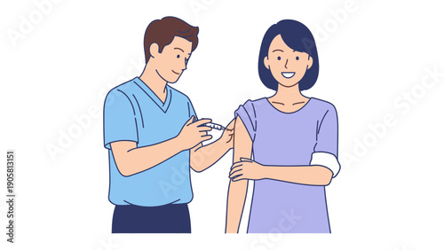 Vaccination Scene: A healthcare professional administers a vaccine injection into a patient's arm, promoting public health and immunization.