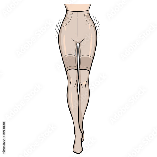 Illustration of shapewear tights on a female figure, isolated on a white background, showcasing seamless design and contouring fit