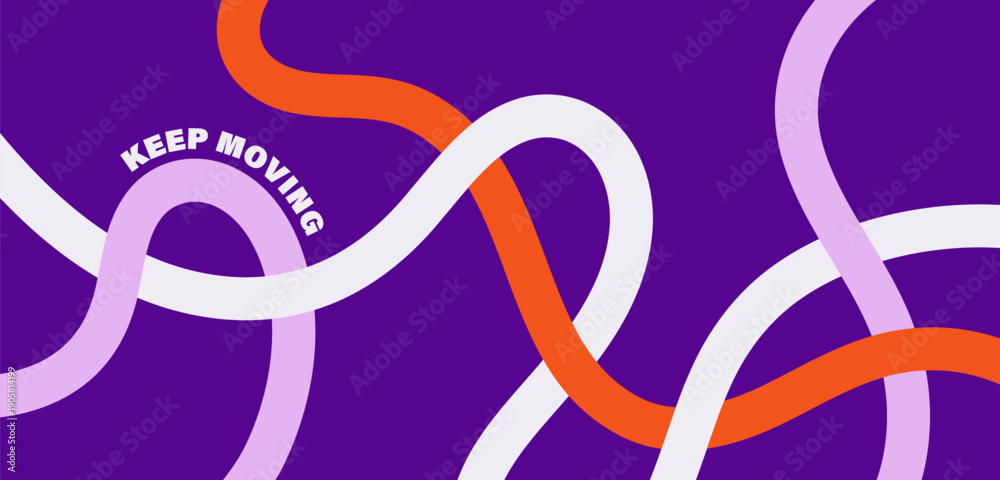 Naklejka premium Bold abstract wavy lines with keep moving typography, dynamic modern design expressing motion and progress.
