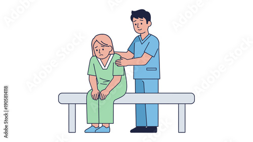 Healthcare Professional's Gentle Support: A comforting illustration depicts a healthcare professional offering a reassuring touch to a patient in a medical setting.
