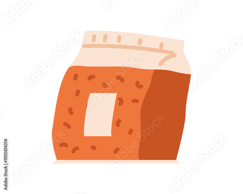 Package of red split lentil groats flat vector illustration isolated on white.
