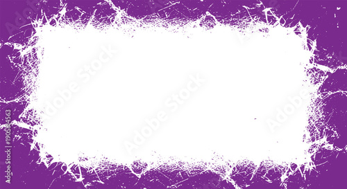 Abstract white rectangle frame with purple background and white crackle effect.