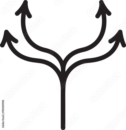 Black arrows branching upwards on white background direction choice desi
