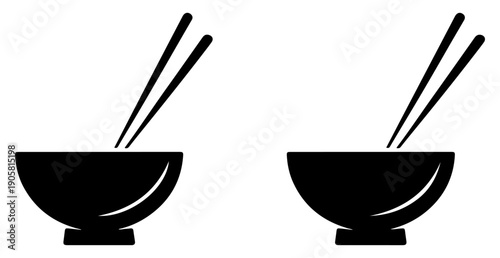 bowl chopstick vector icons set