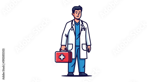 Caring Doctor with Medical Kit: A doctor, embodying medical expertise, stands tall holding a medical kit, ready to assist patients and represent the health professionals.