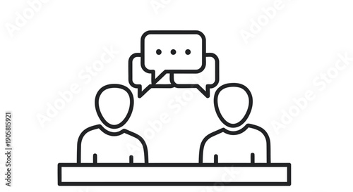 Two people seated at a table with speech bubbles above their heads