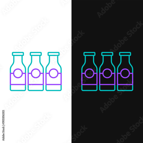 Line Closed glass bottle with milk icon isolated on white and black background. Colorful outline concept. Vector