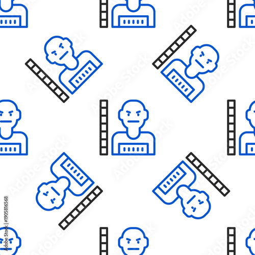 Line Suspect criminal icon isolated seamless pattern on white background. The criminal in prison, suspected near the board. Colorful outline concept. Vector