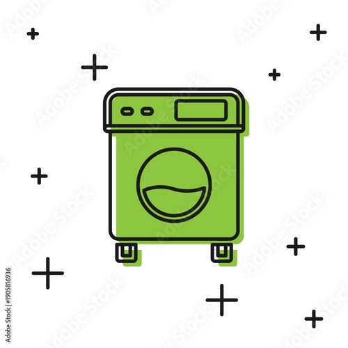 Black Washer icon isolated on white background. Washing machine icon. Clothes washer - laundry machine. Home appliance symbol. Vector