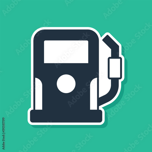 Blue Petrol or gas station icon isolated on green background. Car fuel symbol. Gasoline pump. Vector