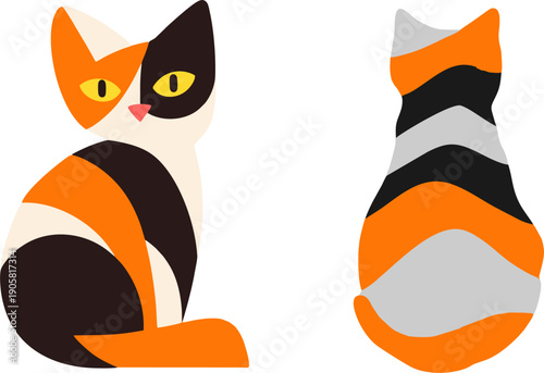 Colorful Cat Sitting Cartoon Vector
