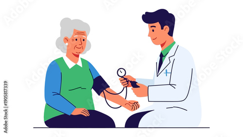 Medical Consultation: A dedicated doctor takes blood pressure of patient at the clinic.  