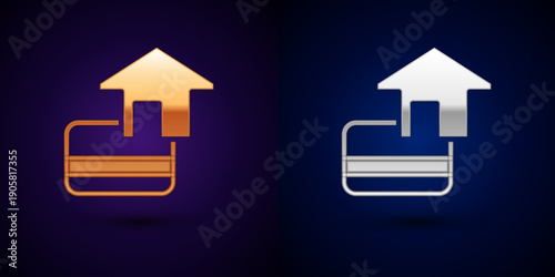 Gold and silver Credit card icon isolated on black background. Online payment. Cash withdrawal. Financial operations. Shopping sign. Vector