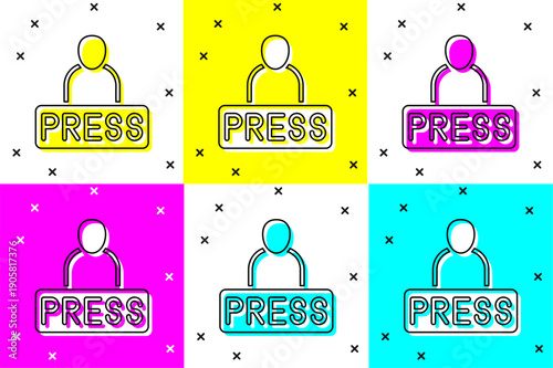 Set Journalist news reporter icon isolated on color background. Vector
