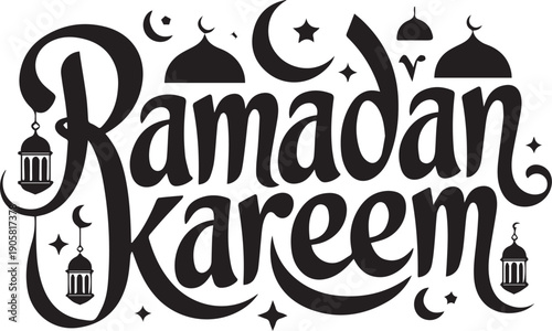 Ramadan kareem greeting with islamic lanterns and crescent moons Vector