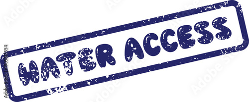 Distressed blue rectangular rubber stamp impression featuring the critical phrase Water Access