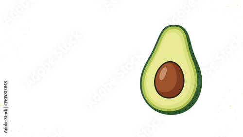 Clean and simple illustration of one half of a ripe avocado showing its green flesh, dark skin, and large brown seed or pit.