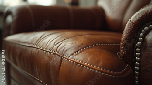 Close-Up of Elegant Leather Armchair with Detailed Textures and Stitching