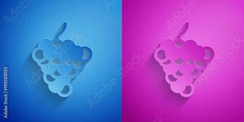 Paper cut Grape fruit icon isolated on blue and purple background. Paper art style. Vector