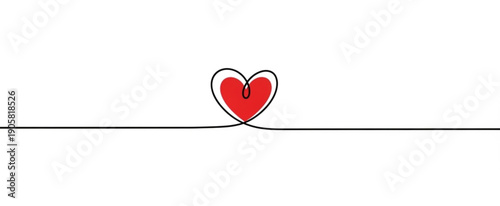 Two red hearts intertwined on a line