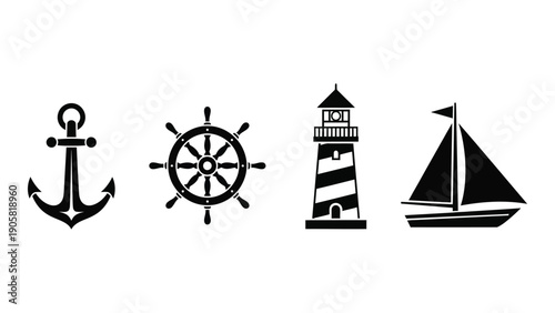 Nautical icons showcasing maritime symbols and objects Vector