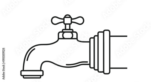 Simple line drawing of a water faucet on a white background