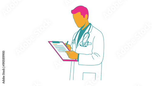 Physician's Focused: A dedicated doctor, wearing a stethoscope, meticulously reviews a medical chart, capturing his commitment to patient care and the medical profession.