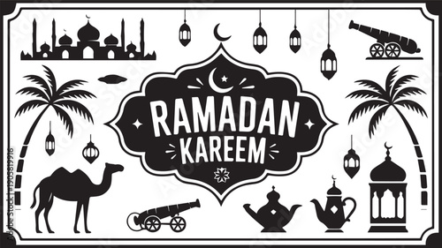 Ramadan kareem vector illustration with islamic symbols Vector