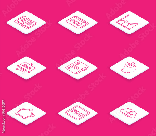 Set line Equation solution, Geometric figure Pentagonal prism, Sigma symbol, Calculator, Open book, Test exam sheet, Sphere and icon. Vector