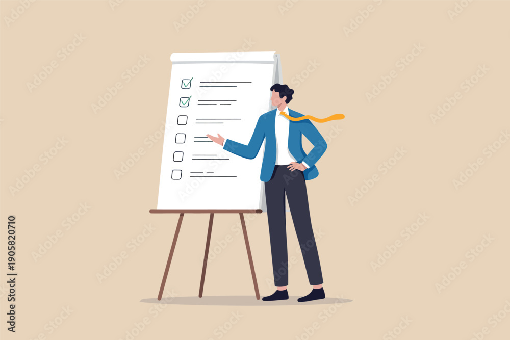 Fototapeta premium Professional presenting a checklist or project plan on a whiteboard