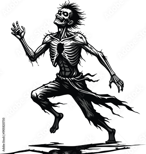 Wallpaper Mural Vector Illustration of a Scary Skeleton Zombie Running with Exposed Ribs and Torn Clothes for Halloween Horror Spooky Concept and Paranormal Graphic Design Projects Torontodigital.ca