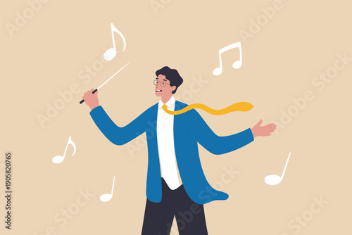 Conductor leading a symphony of musical notes with passion and precision.