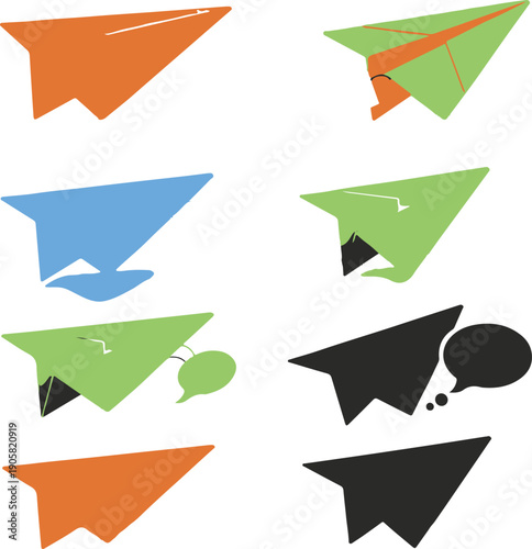 Colorful paper planes in various colors and a silhouette