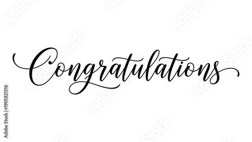 Elegant cursive congratulations written in black ink on a white background Vector
