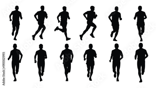 Silhouettes of runners in various poses and positions demonstrating different running styles Vector