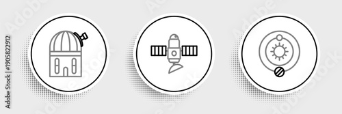 Set line Solar system, Astronomical observatory and Satellite icon. Vector