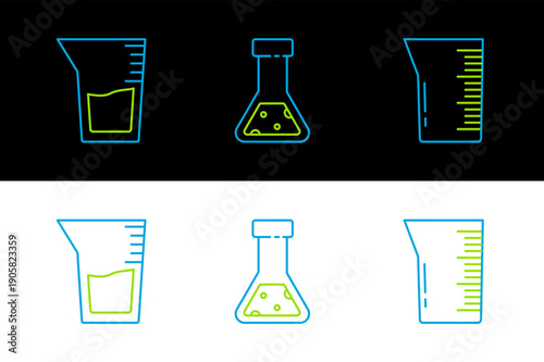 Set line Laboratory glassware or beaker, and Test tube and flask chemical icon. Vector