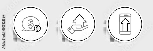 Set line Smartphone, mobile phone, Speech bubble with dollar and Money hand icon. Vector