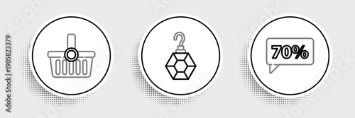 Set line Seventy discount percent tag, Shopping basket and Earring icon. Vector