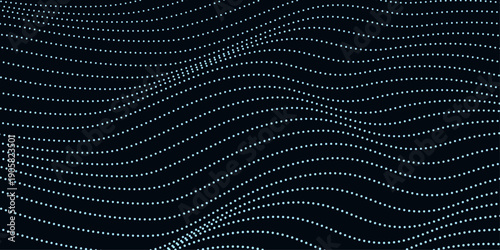 Flowing dot particles wave pattern in blue green gradient colors. Cyber data particles. Modern technology background. A Calming Visualization Of Data In Motion. Big data stream. neon light colours