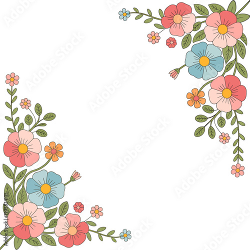 Colorful flowers and leaves on white background for decoration or design  floral pattern